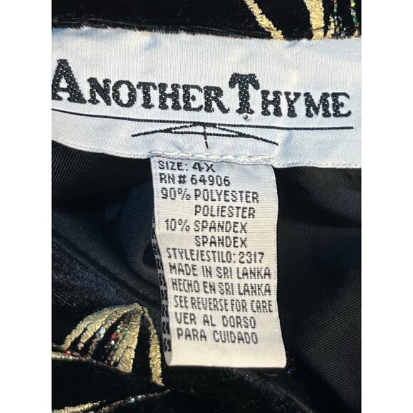 VTG Another Thyme Cardigan Jacket 4X Black Velvet Gold Glitter Leaves Whimsigoth - Picture 8 of 8